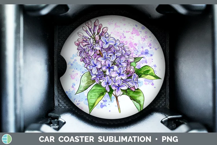 Watercolor Lilac Car Coaster Sublimation Designs