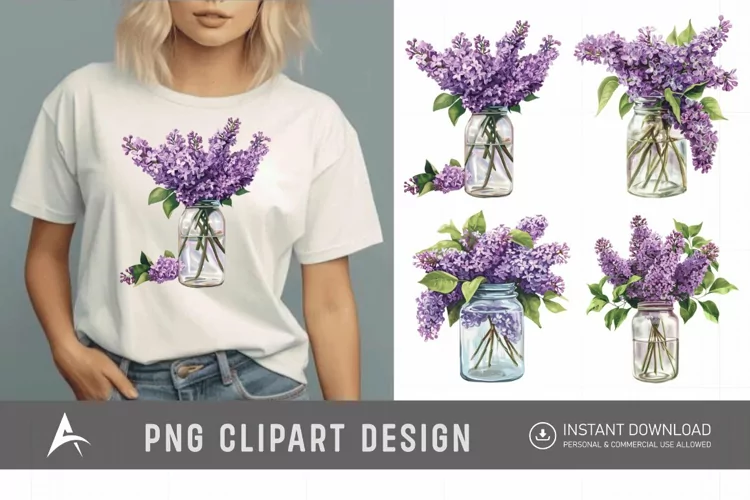 Watercolor Lilac in a Glass Jar Clipart