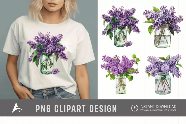 Watercolor Lilac in a Glass Jar Clipart