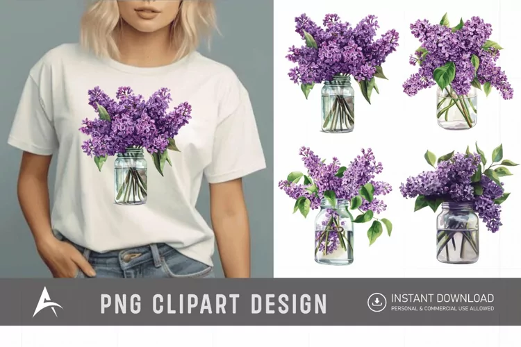Watercolor Lilac in a Glass Jar Clipart