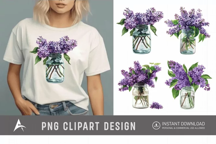 Watercolor Lilac in a Glass Jar Clipart