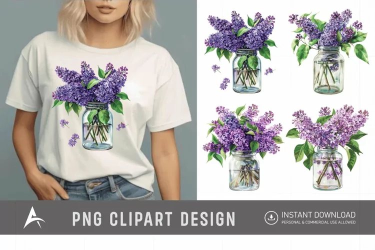 Watercolor Lilac in a Glass Jar Clipart