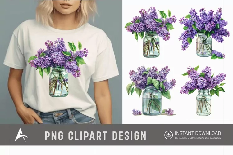 Watercolor Lilac in a Glass Jar Clipart