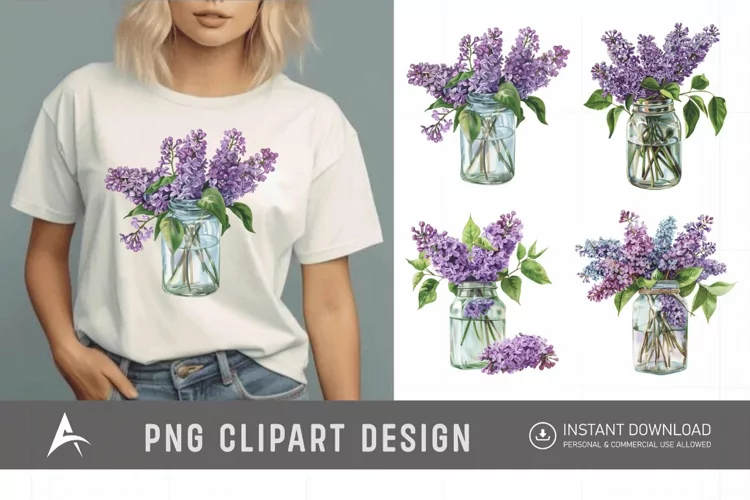 Watercolor Lilac in a Glass Jar Clipart