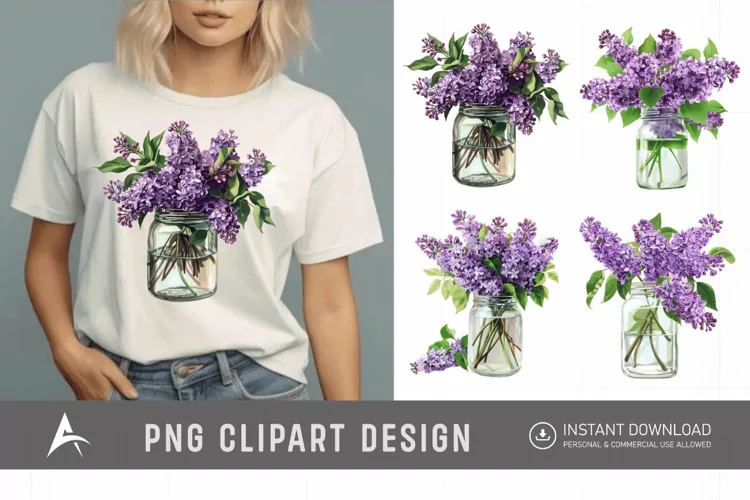 Watercolor Lilac in a Glass Jar Clipart