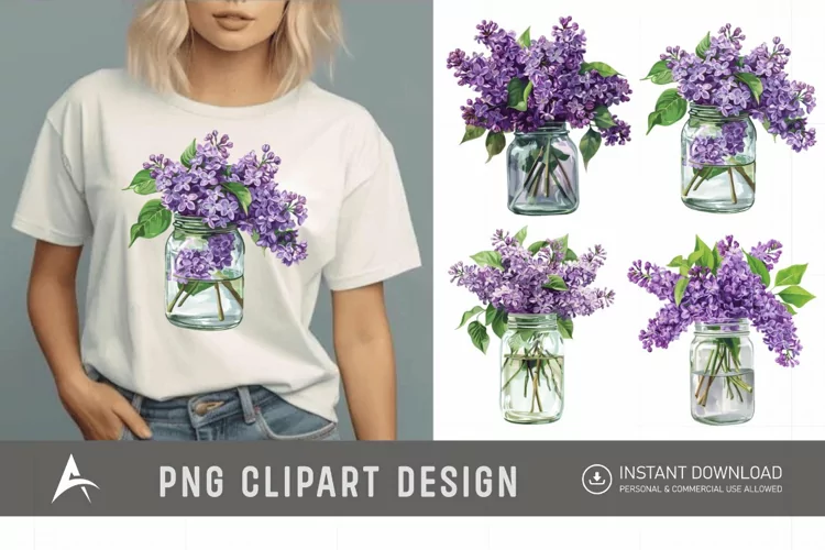 Watercolor Lilac in a Glass Jar Clipart