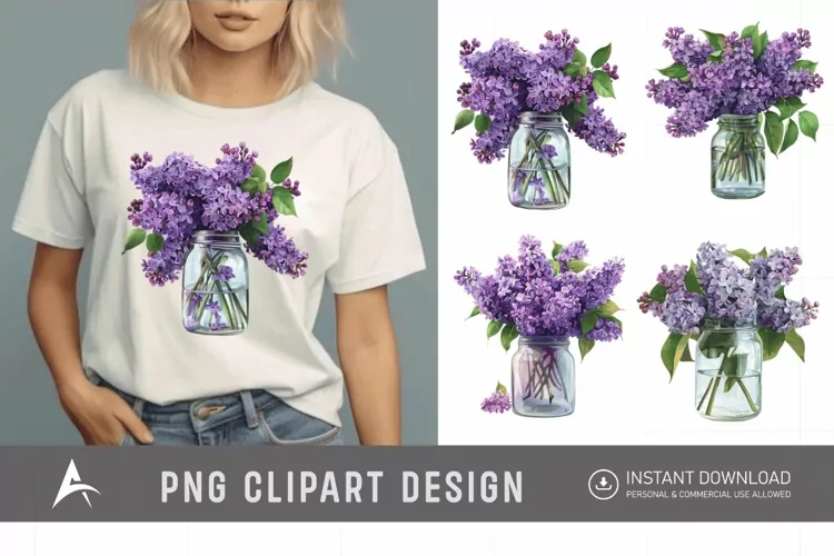 Watercolor Lilac in a Glass Jar Clipart