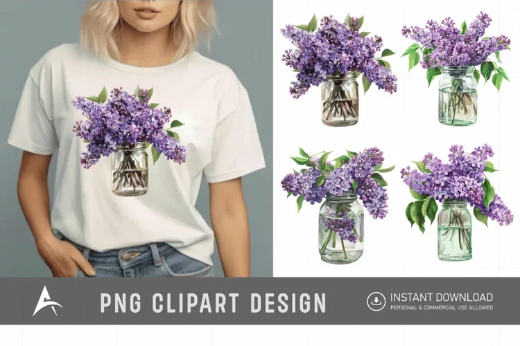 Watercolor Lilac in a Glass Jar Clipart