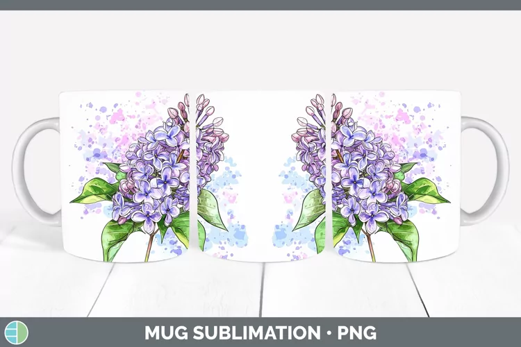 Watercolor Lilac Mug Wrap Sublimation Coffee Cup Designs