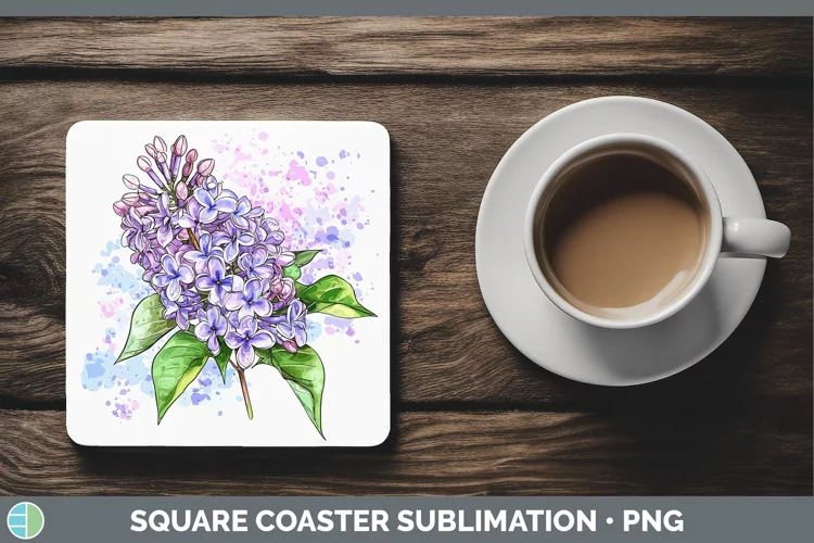 Watercolor Lilac Square Coaster Sublimation Coaster Designs