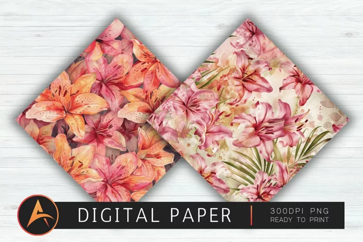 Watercolor Lilies Floral Patterns Background