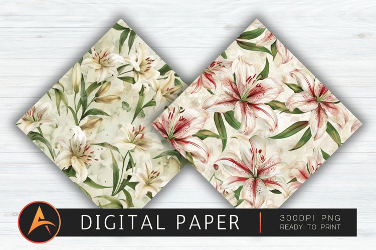 Watercolor Lilies Floral Patterns Background