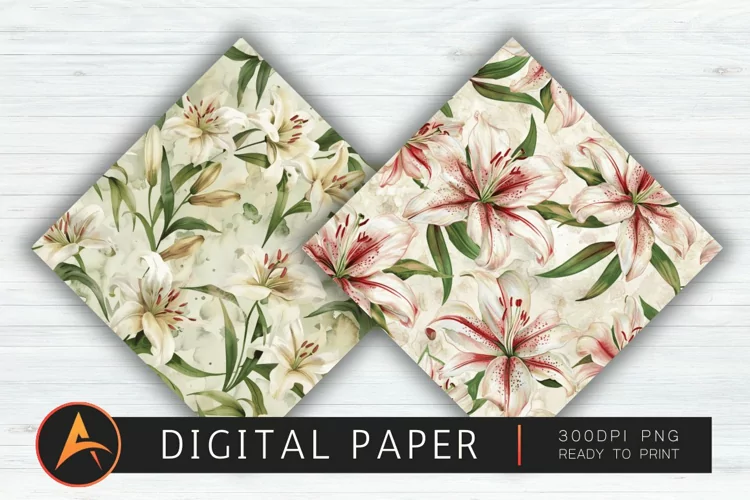 Watercolor Lilies Floral Patterns Background
