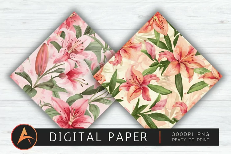 Watercolor Lilies Floral Patterns Wallpaper
