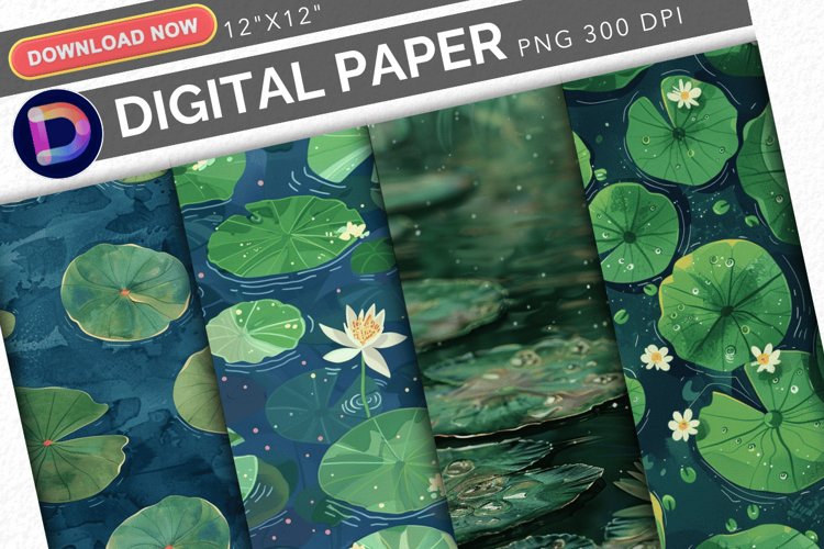 Watercolor Lily Pads Digital Paper example image 1