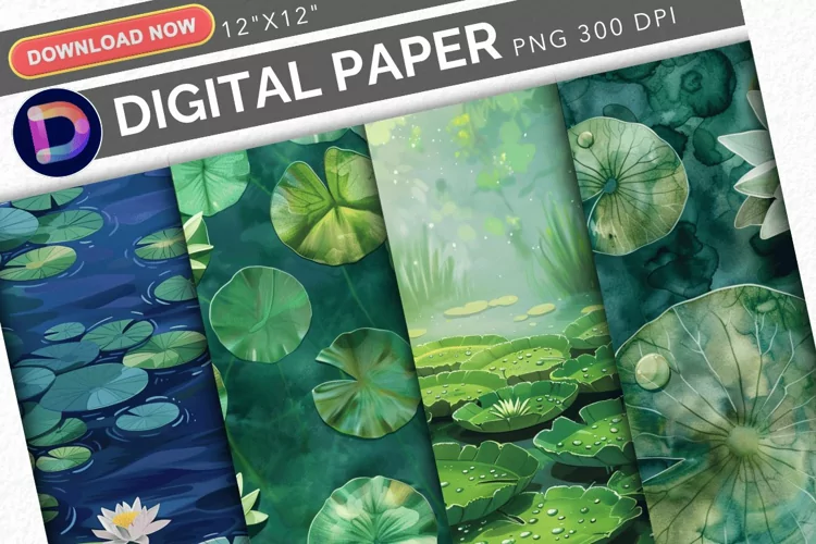 Watercolor Lily Pads Digital Paper