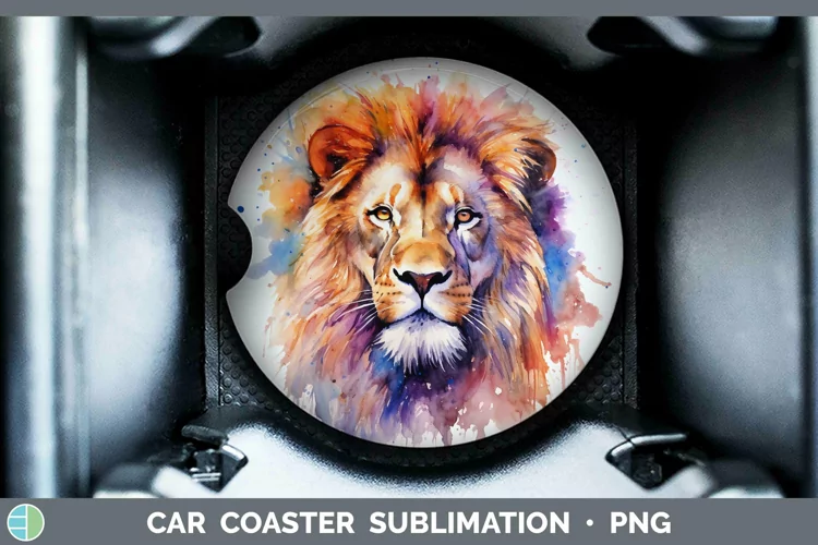 Watercolor Lion Car Coaster Sublimation Coaster Designs