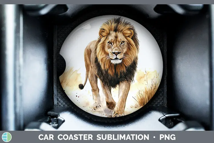 Watercolor Lion Car Coaster Sublimation Designs