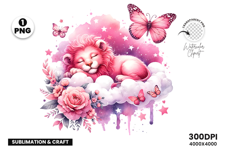 Watercolor Lion Cloud Clipart Sublimation PNG