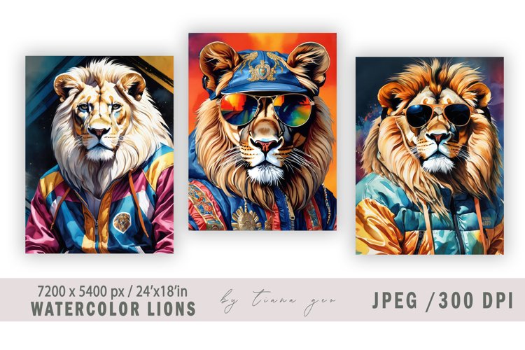 Cute watercolor lion illustrations for prints- 3 Jpeg example image 1