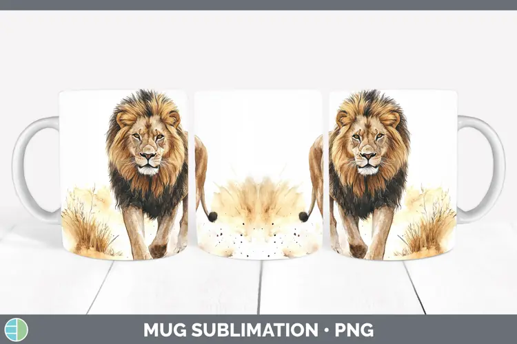 Watercolor Lion Mug Wrap Sublimation Coffee Cup Designs