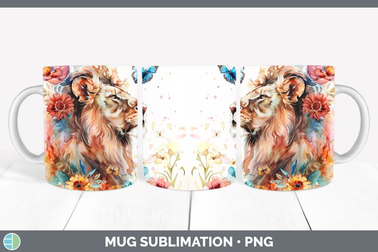 Watercolor Lion Mug Wrap Sublimation Coffee Cup Designs