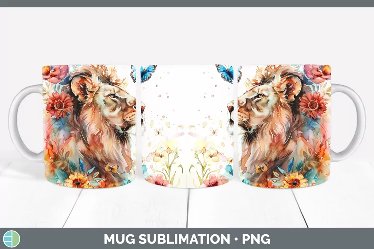 Watercolor Lion Mug Wrap Sublimation Coffee Cup Designs