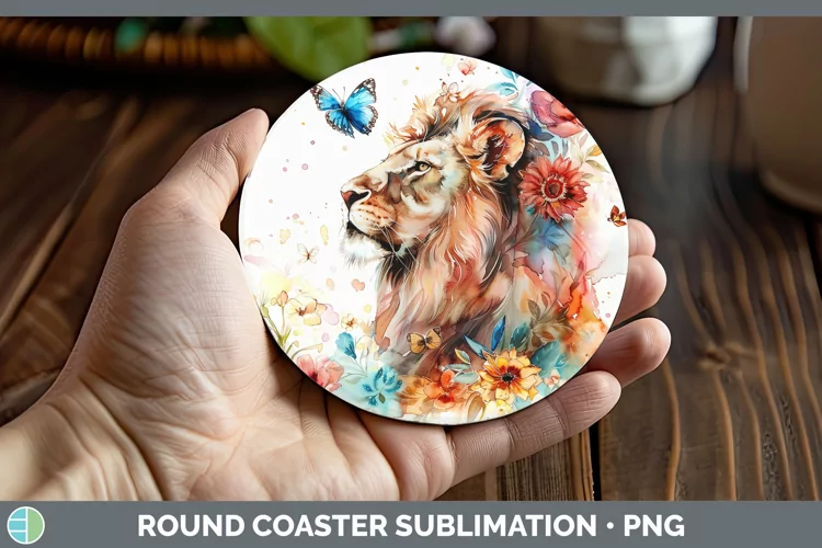 Watercolor Lion Round Coaster Sublimation Coaster Designs