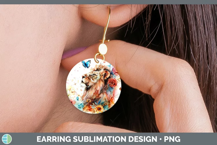 Watercolor Lion Round Earrings Sublimation Earrings Designs