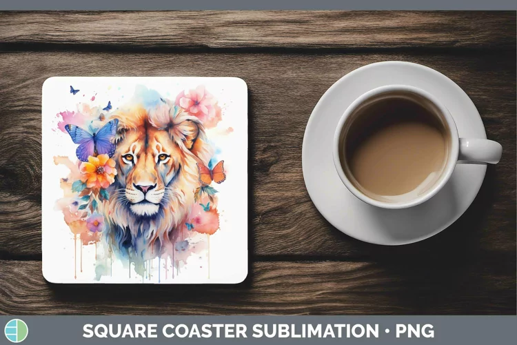 Watercolor Lion Square Coaster Sublimation Coaster Designs