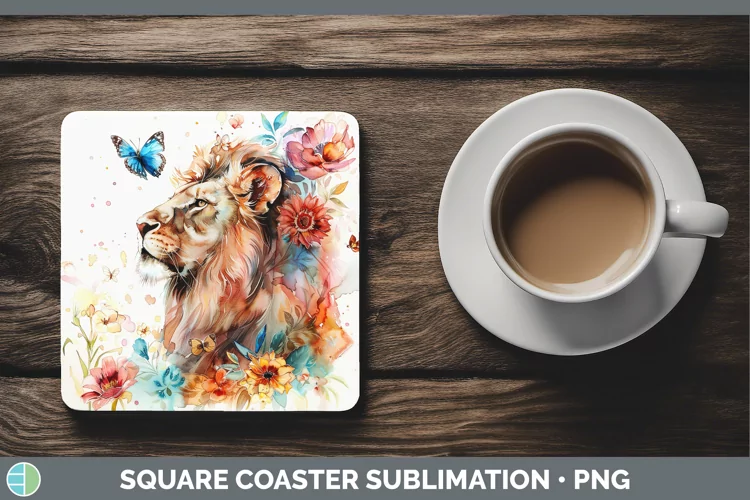 Watercolor Lion Square Coaster Sublimation Coaster Designs