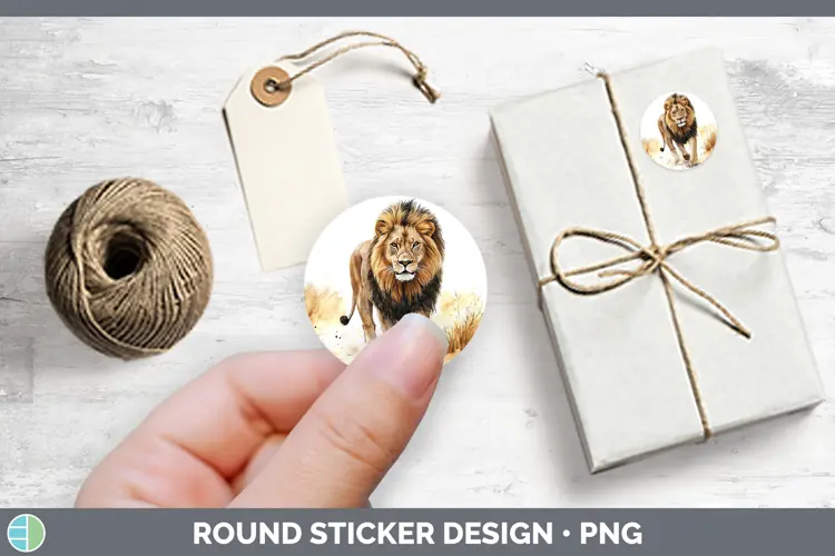 Watercolor Lion Stickers | Round Labels Designs