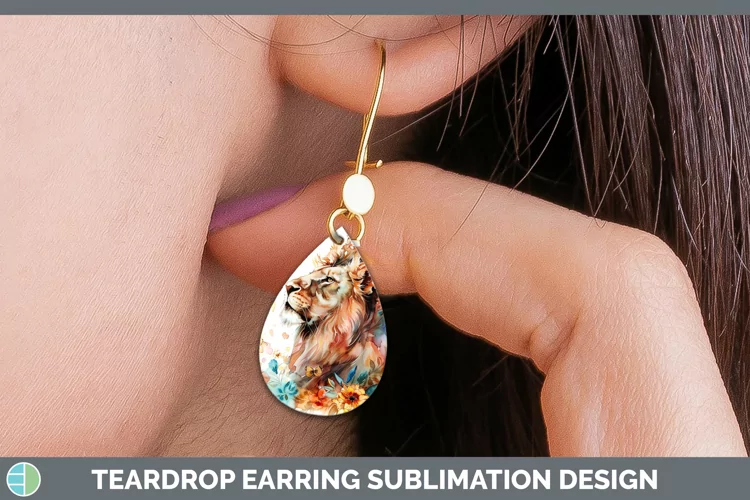 Watercolor Lion Teardrop Earrings Sublimation Earrings Desig