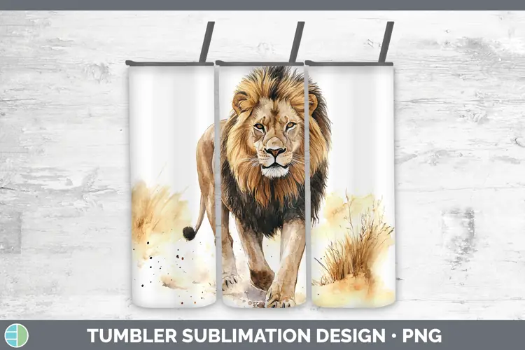 Watercolor Lion Tumbler Sublimation 20 oz Skinny Tumbler Des