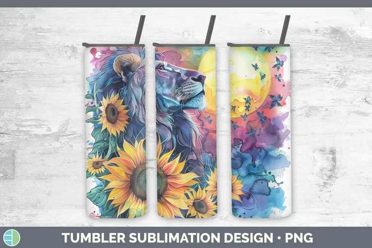 Watercolor Lion Tumbler | Sublimation 20 oz Skinny Tumbler D