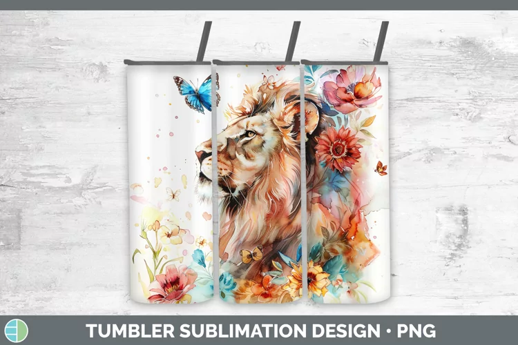 Watercolor Lion Tumbler Sublimation 20 oz Skinny Tumbler Des