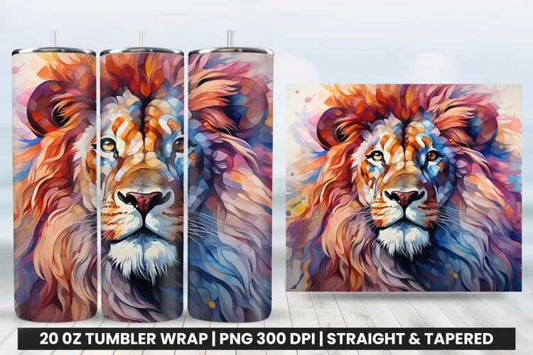 Watercolor Lion Tumbler Wrap PNG | Tumbler Wrap Sublimation