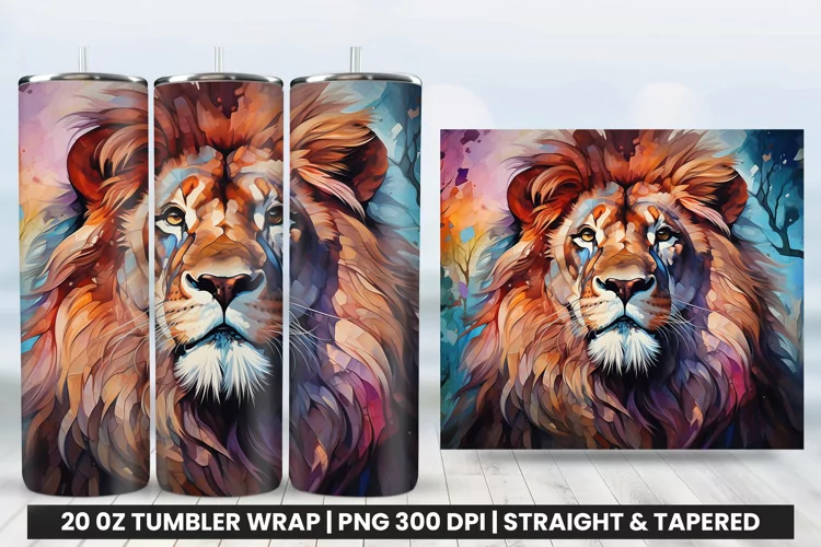 Watercolor Lion Tumbler Wrap PNG | Tumbler Wrap Sublimation