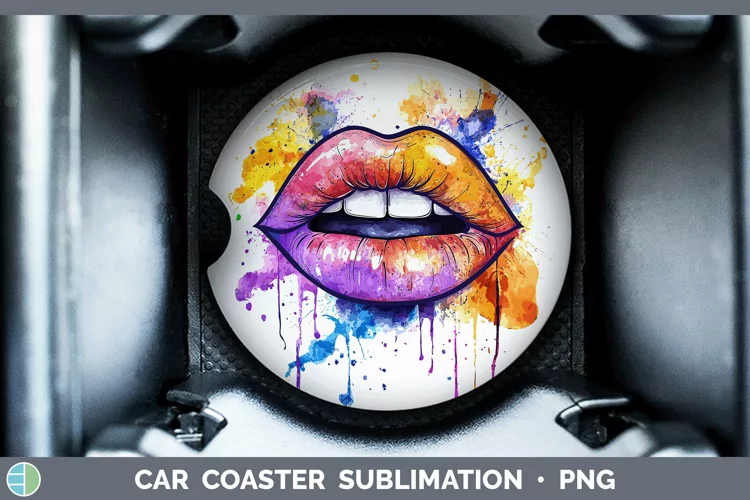 Watercolor Lips Car Coaster Sublimation Designs