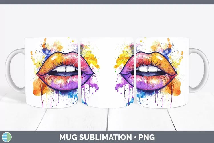 Watercolor Lips Mug Wrap Sublimation Coffee Cup Designs