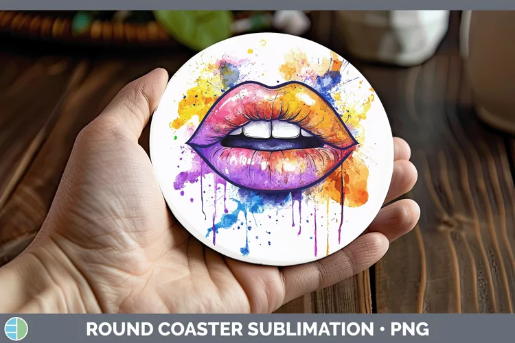 Watercolor Lips Round Coaster Sublimation Coaster Designs