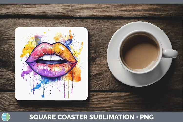 Watercolor Lips Square Coaster Sublimation Coaster Designs