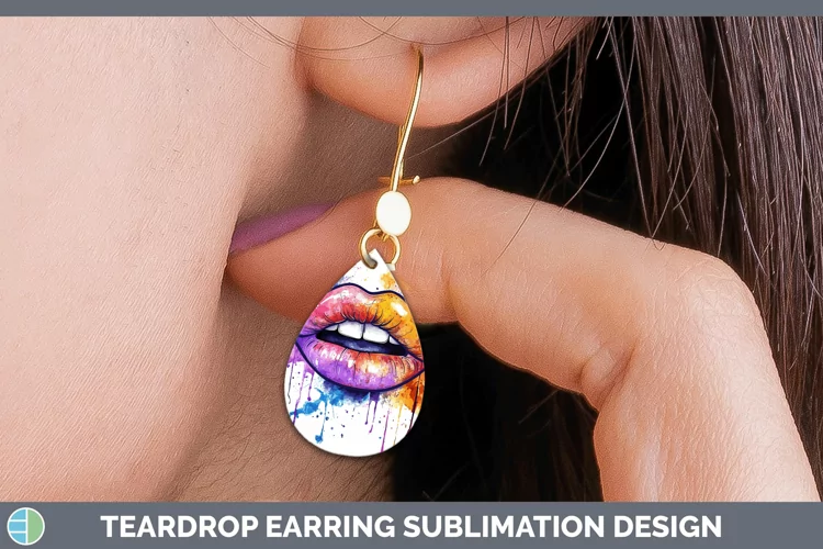 Watercolor Lips Teardrop Earrings Sublimation Earrings Desig