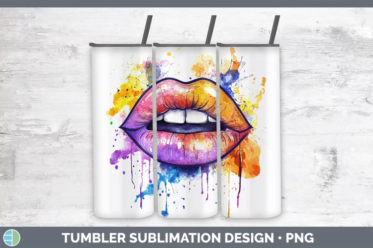 Watercolor Lips Tumbler Sublimation 20 oz Skinny Tumbler Des