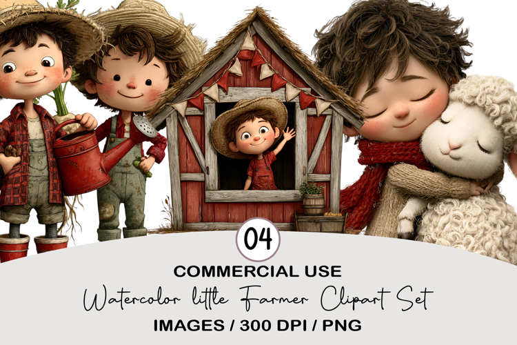 Watercolor little Farmer Clipart PNG
