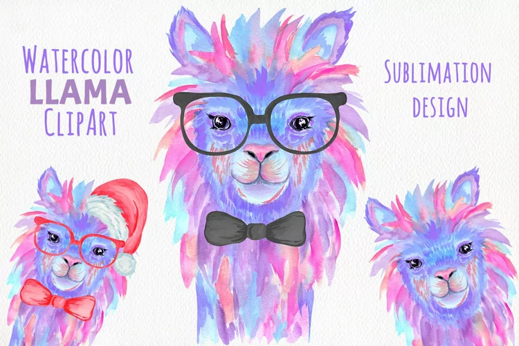 Watercolor Llama Clipart - Christmas Alpaca Sublimation PNG