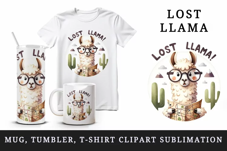Cute Llama tumbler, mug wrap, clipart sublimation design png