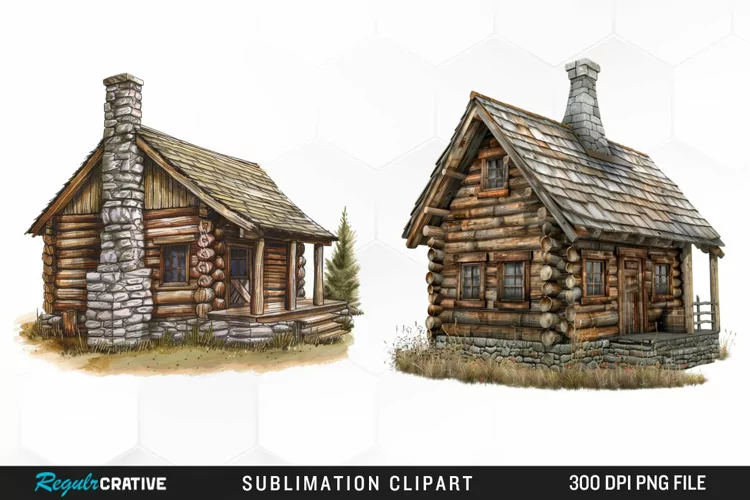 Watercolor Log Cabin Illustration PNG Clipart