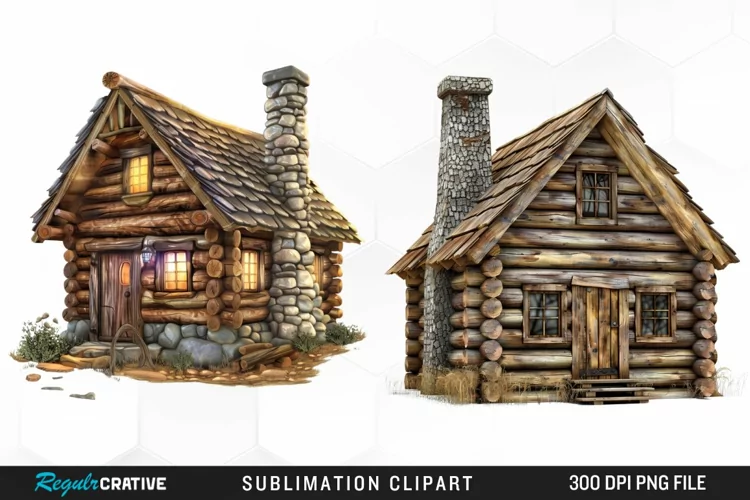 Watercolor Log Cabin Illustration PNG Clipart