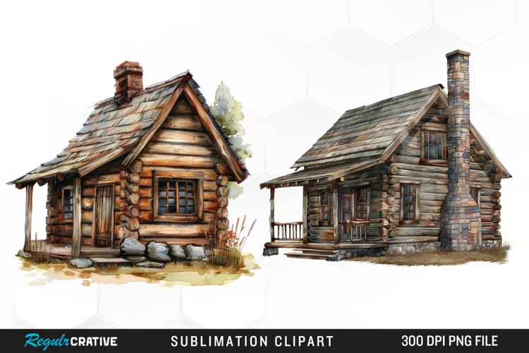 Watercolor Log Cabin Illustration PNG Clipart example image 1